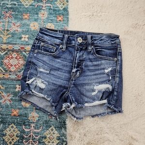 American Eagle Hi Rise Shortie Distressed Denim Shorts 0